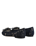Dolce & Gabbana Blue Taormina Lace Crystals Flats Shoes - Zeiniez