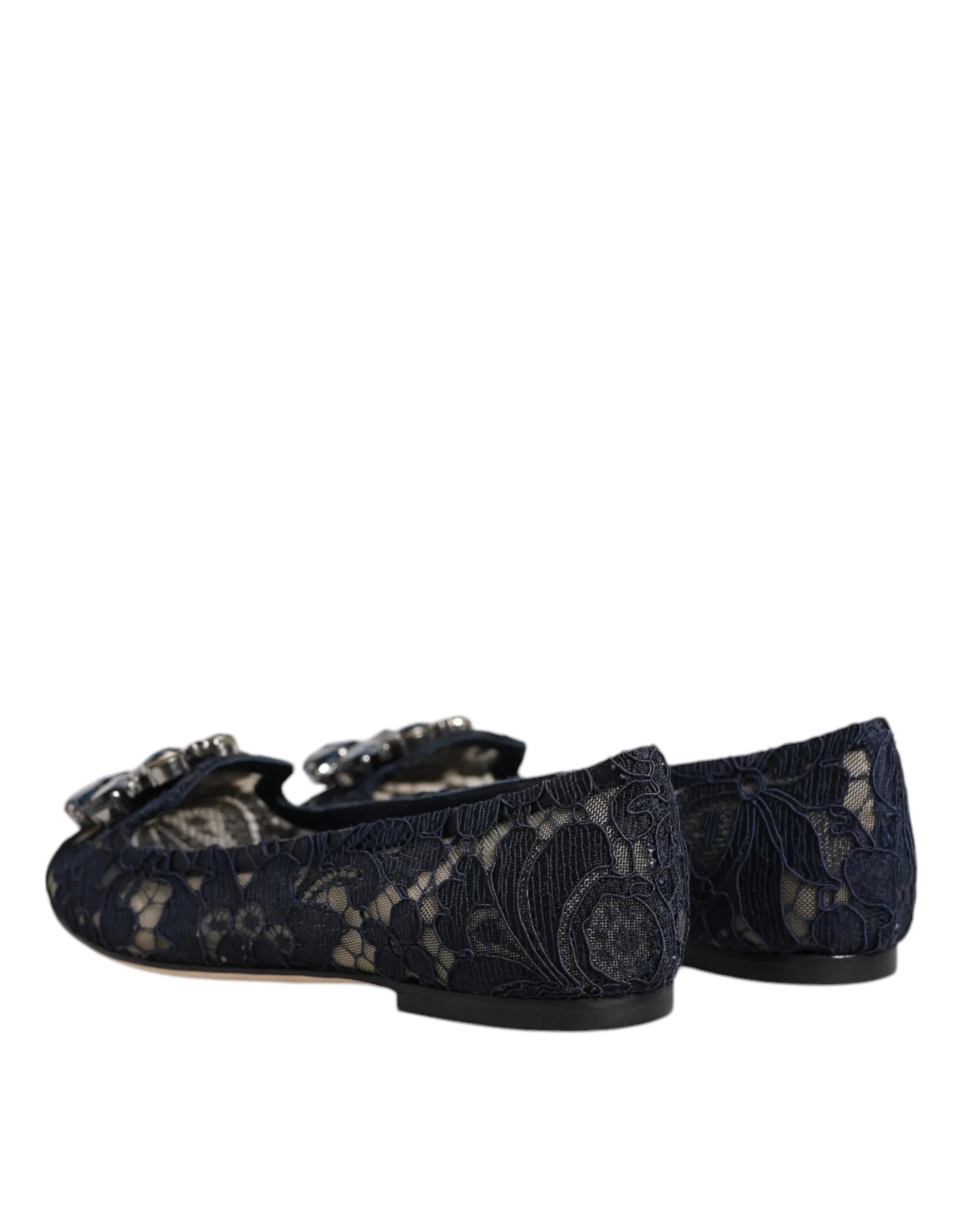 Dolce & Gabbana Blue Taormina Lace Crystals Flats Shoes - Zeiniez