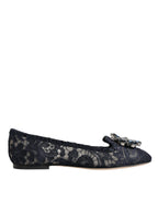 Dolce & Gabbana Blue Taormina Lace Crystals Flats Shoes - Zeiniez