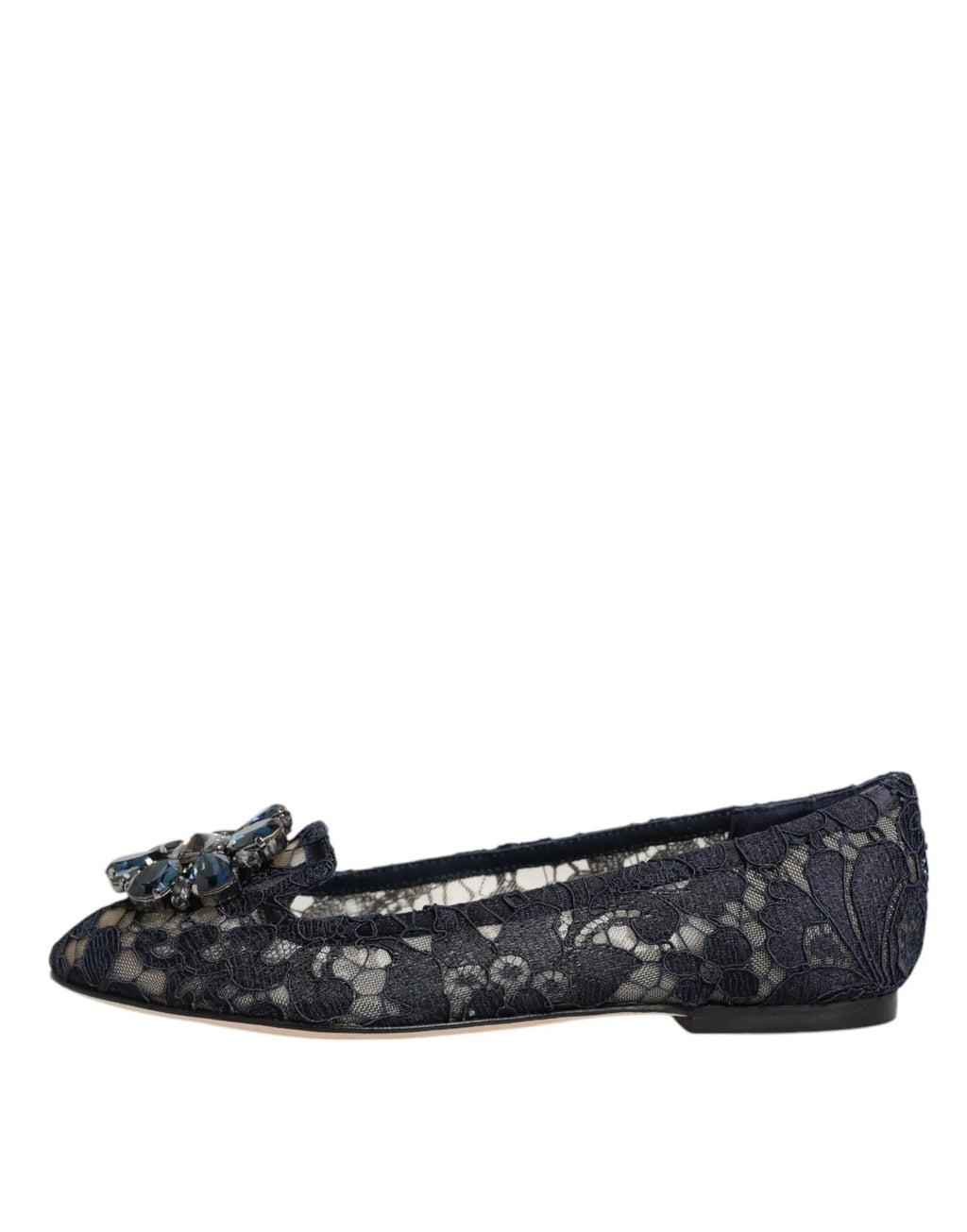 Dolce & Gabbana Blue Taormina Lace Crystals Flats Shoes - Zeiniez