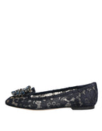 Dolce & Gabbana Blue Taormina Lace Crystals Flats Shoes - Zeiniez