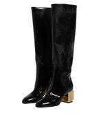 Dolce & Gabbana Black Patent Leather Vally High Boots Shoes - Zeiniez