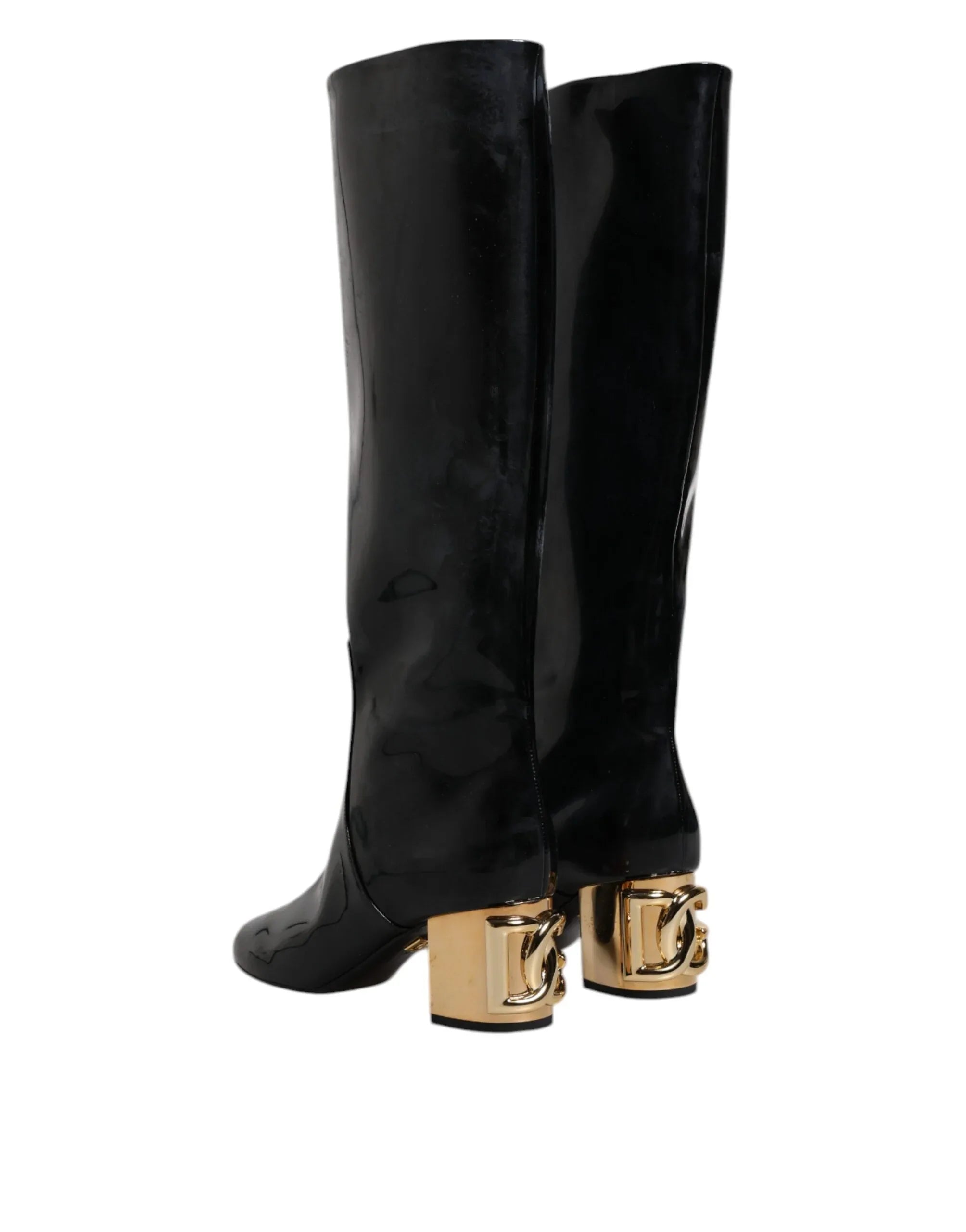 Dolce & Gabbana Black Patent Leather Vally High Boots Shoes - Zeiniez