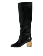 Dolce & Gabbana Black Patent Leather Vally High Boots Shoes - Zeiniez