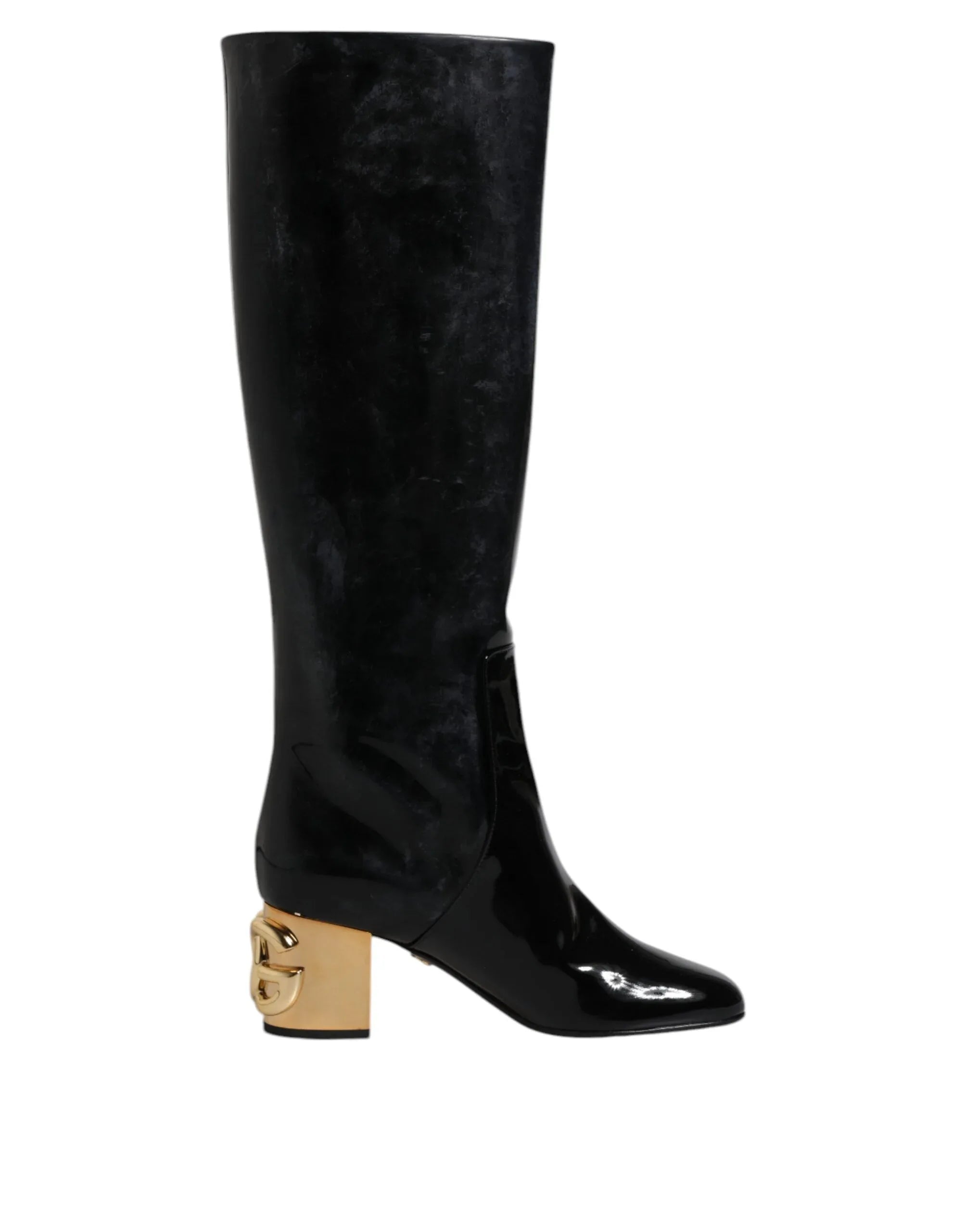 Dolce & Gabbana Black Patent Leather Vally High Boots Shoes - Zeiniez