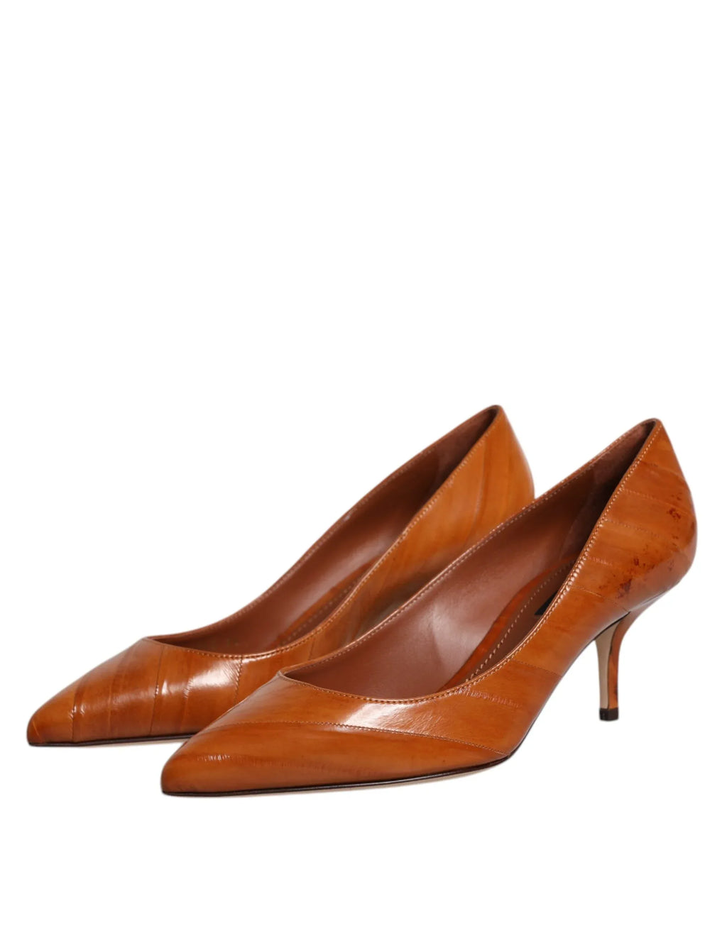 Dolce & Gabbana Brown Leather Kitten Heels Pumps Shoes - Zeiniez