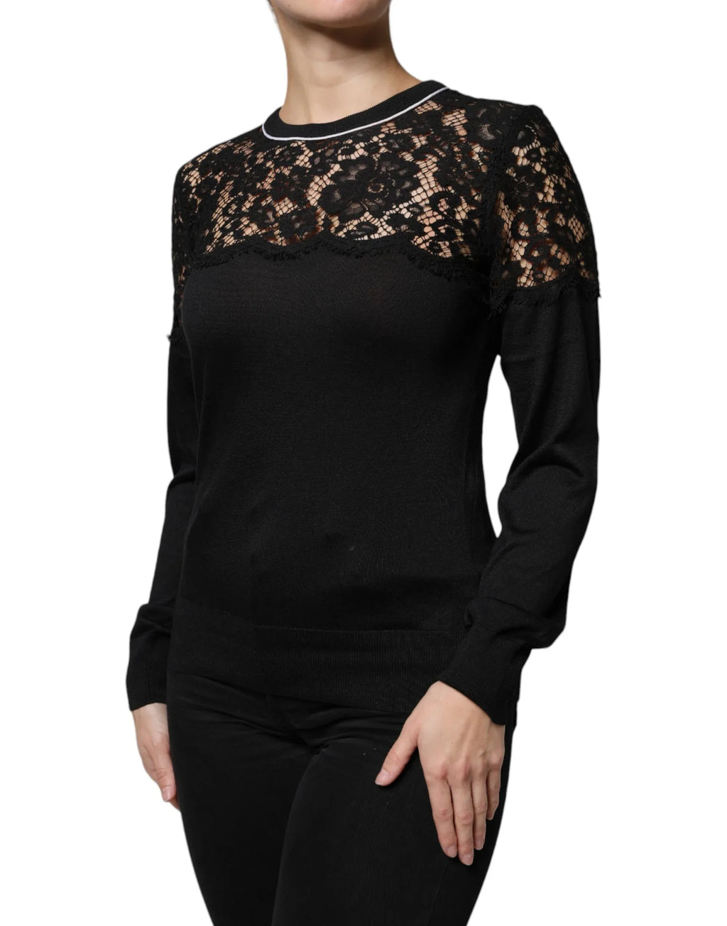 Dolce & Gabbana Black Floral Lace Silk Pullover Blouse Top - Zeiniez