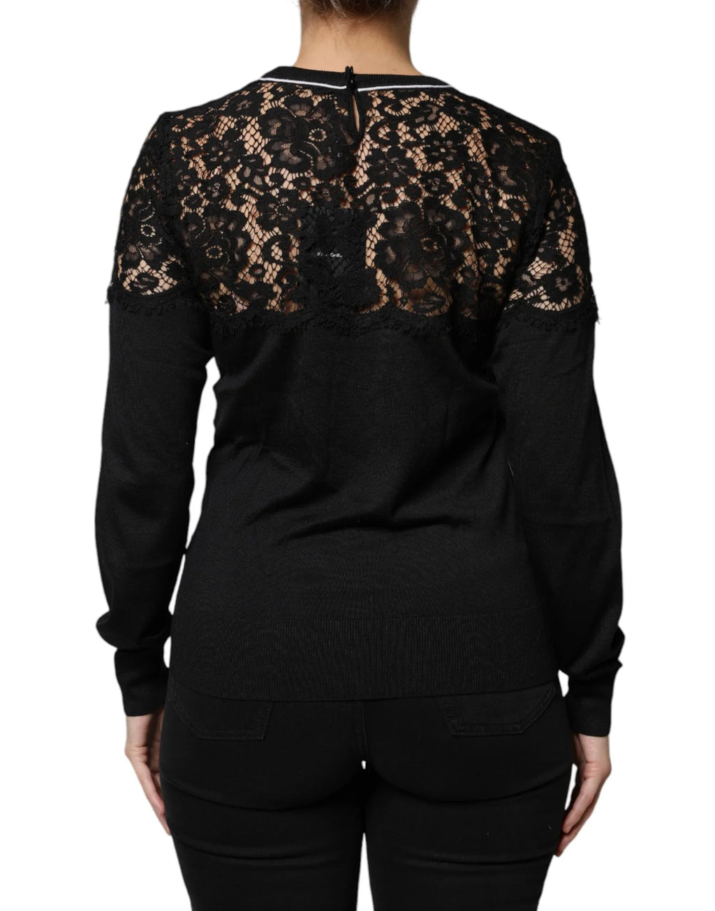 Dolce & Gabbana Black Floral Lace Silk Pullover Blouse Top - Zeiniez