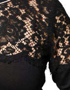 Dolce & Gabbana Black Floral Lace Silk Pullover Blouse Top - Zeiniez