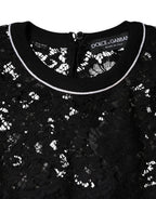 Dolce & Gabbana Black Floral Lace Silk Pullover Blouse Top - Zeiniez