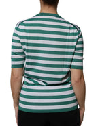 Dolce & Gabbana White Green Stripe Leaf Crew Neck T-shirt - Zeiniez