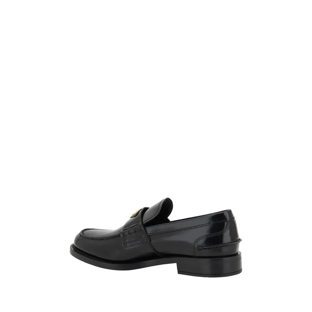 Prada Black Leather Logo Loafers - Zeiniez