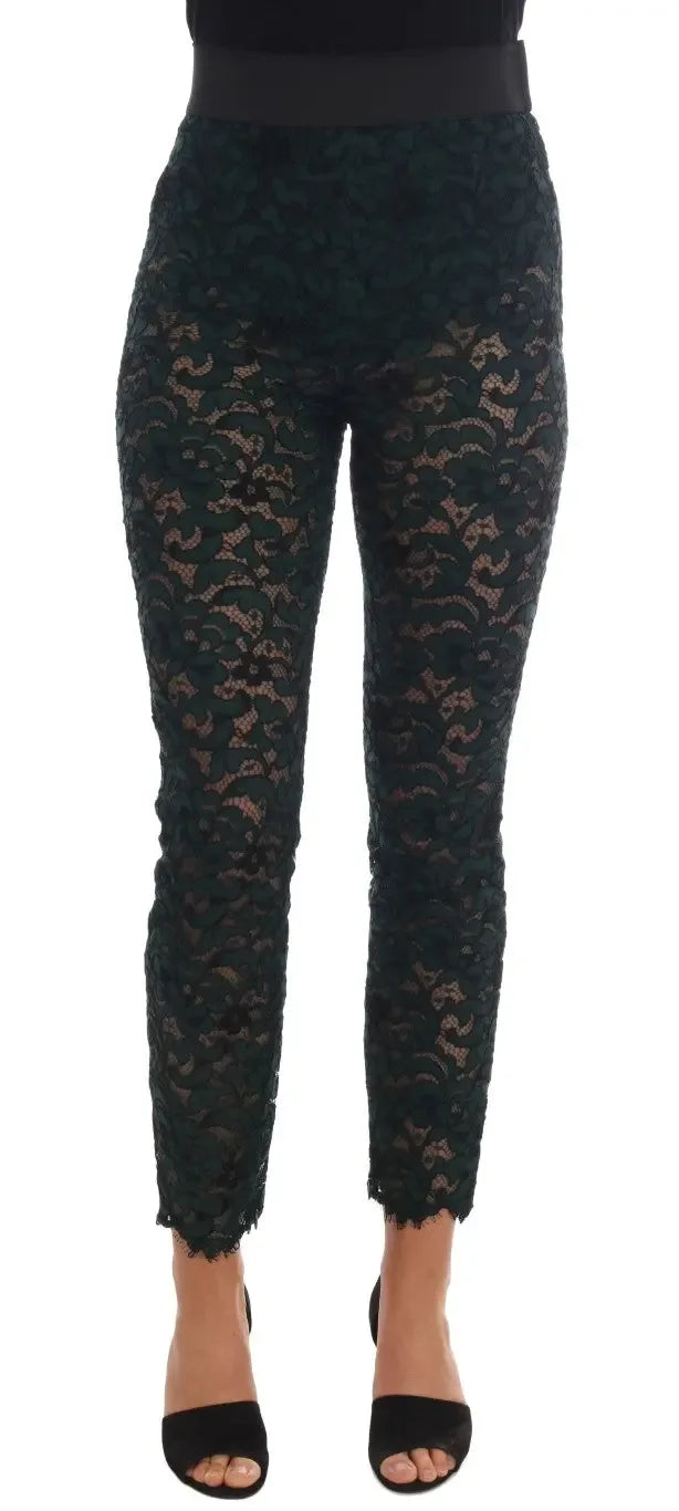 Dolce & Gabbana Green Floral Lace Leggings Pants - Zeiniez