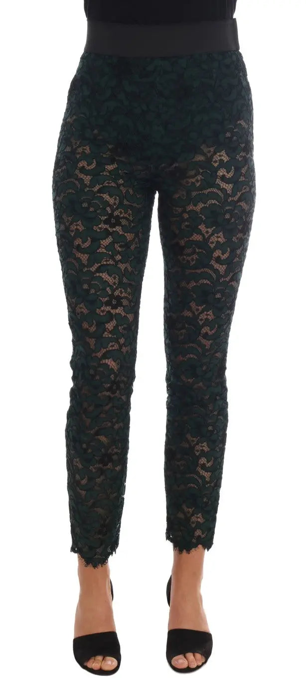 Dolce & Gabbana Green Floral Lace Leggings Pants - Zeiniez