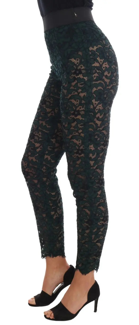 Dolce & Gabbana Green Floral Lace Leggings Pants - Zeiniez
