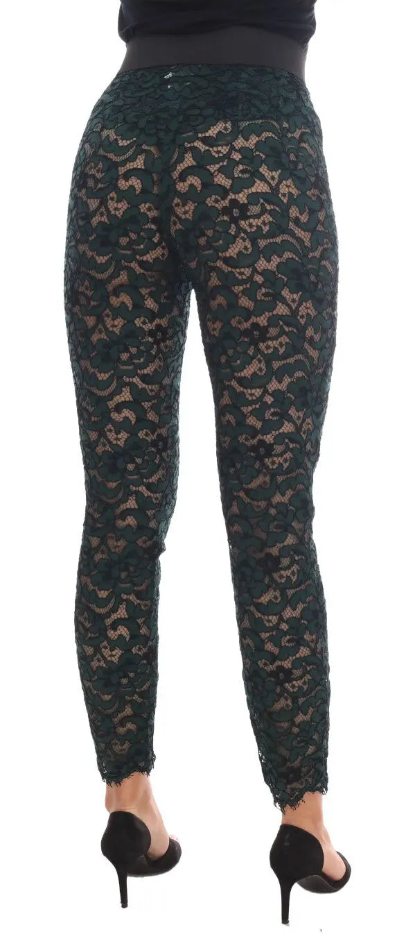 Dolce & Gabbana Green Floral Lace Leggings Pants - Zeiniez