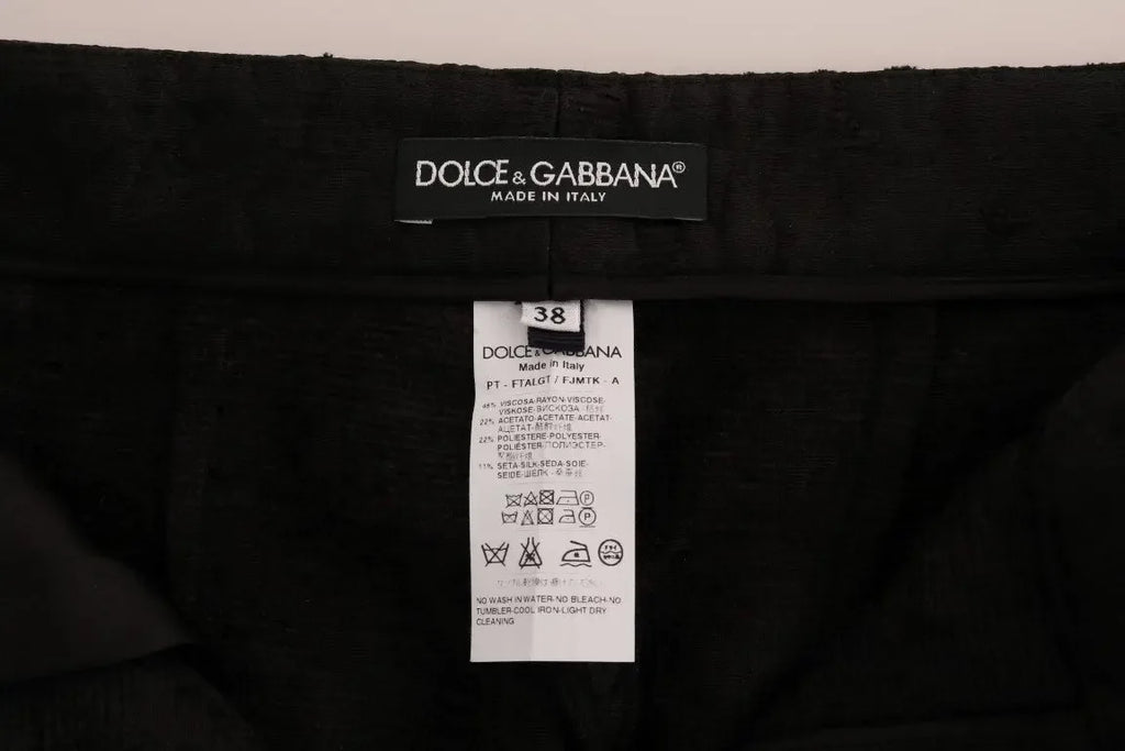 Dolce & Gabbana Black Floral Brocade Capri Pants - Zeiniez