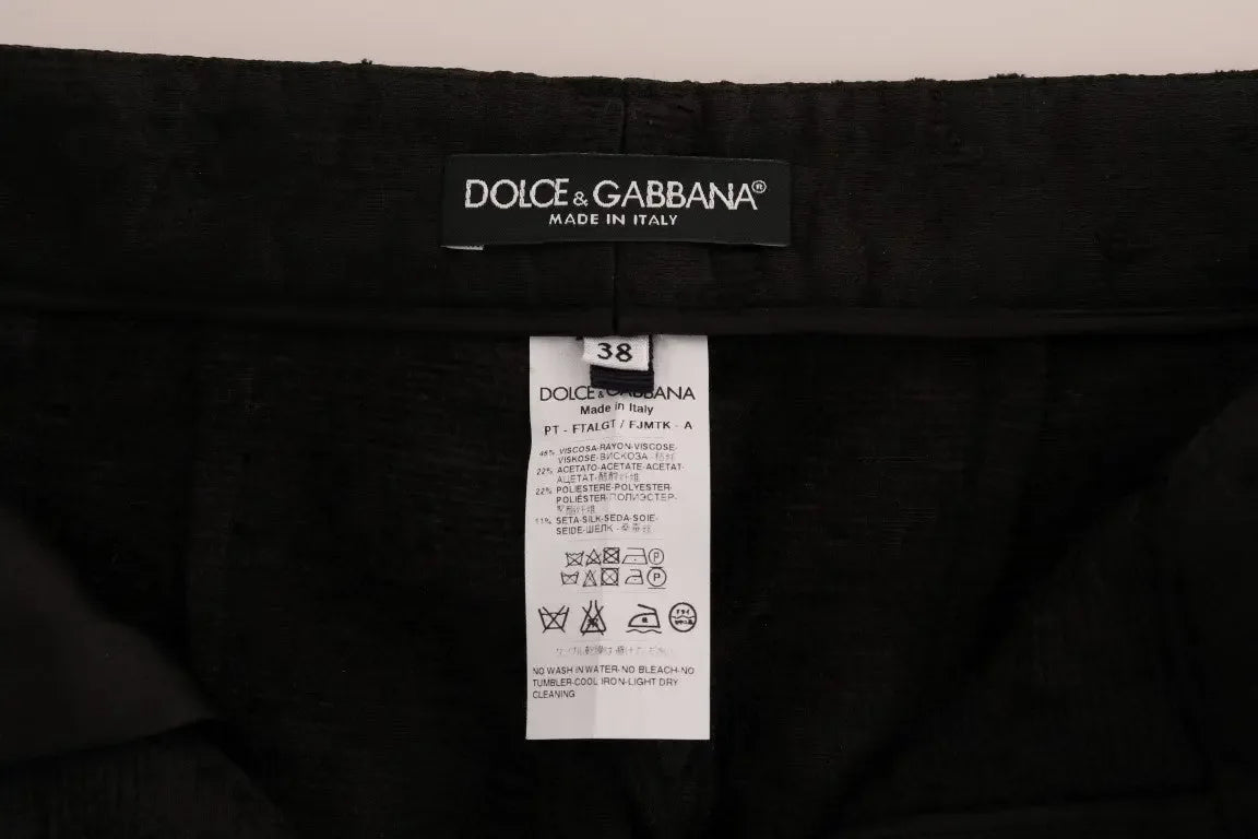 Dolce & Gabbana Black Floral Brocade Capri Pants - Zeiniez