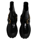 Dolce & Gabbana Black Leather Slip On Stretch Trekking Boots Shoes - Zeiniez