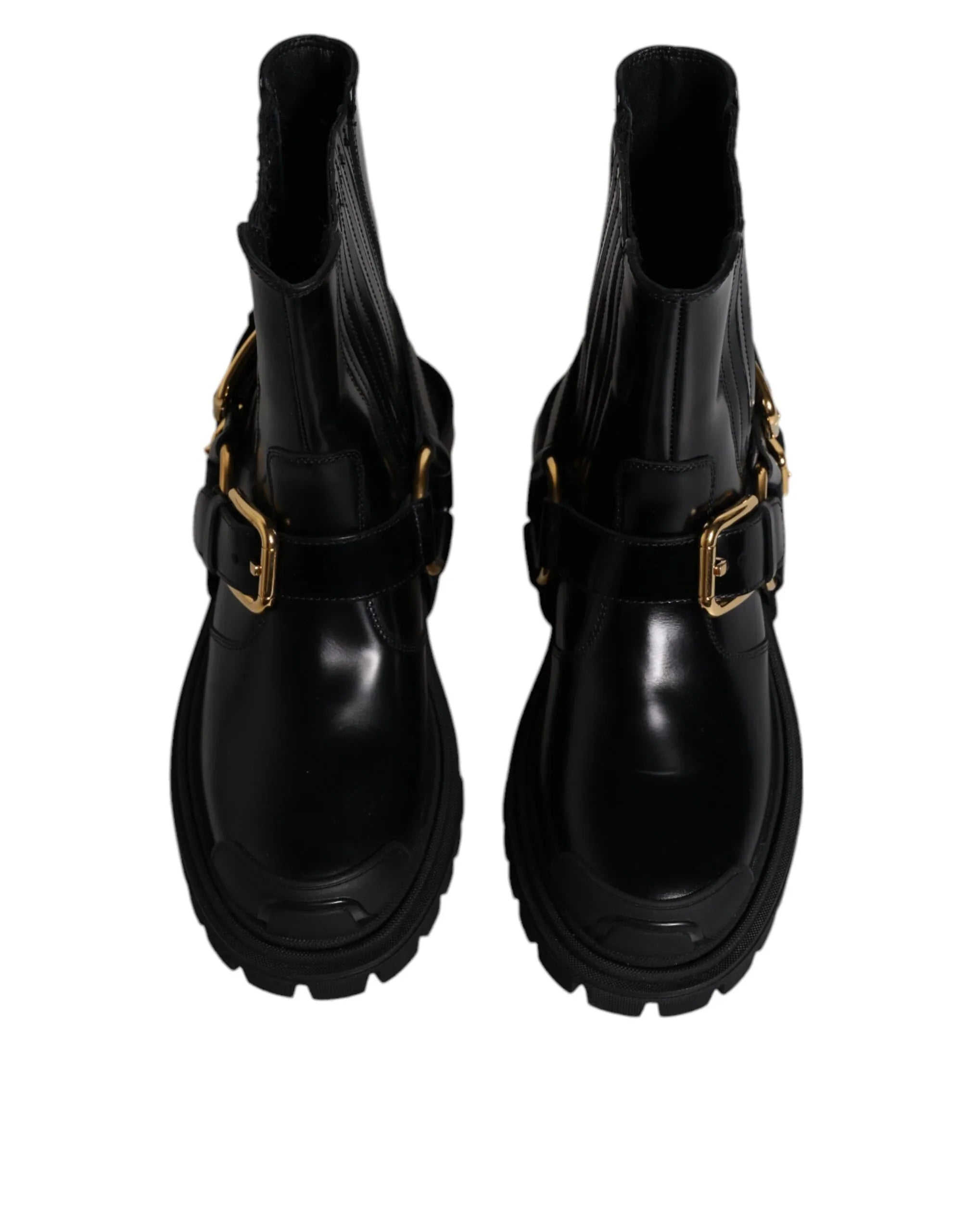 Dolce & Gabbana Black Leather Slip On Stretch Trekking Boots Shoes - Zeiniez
