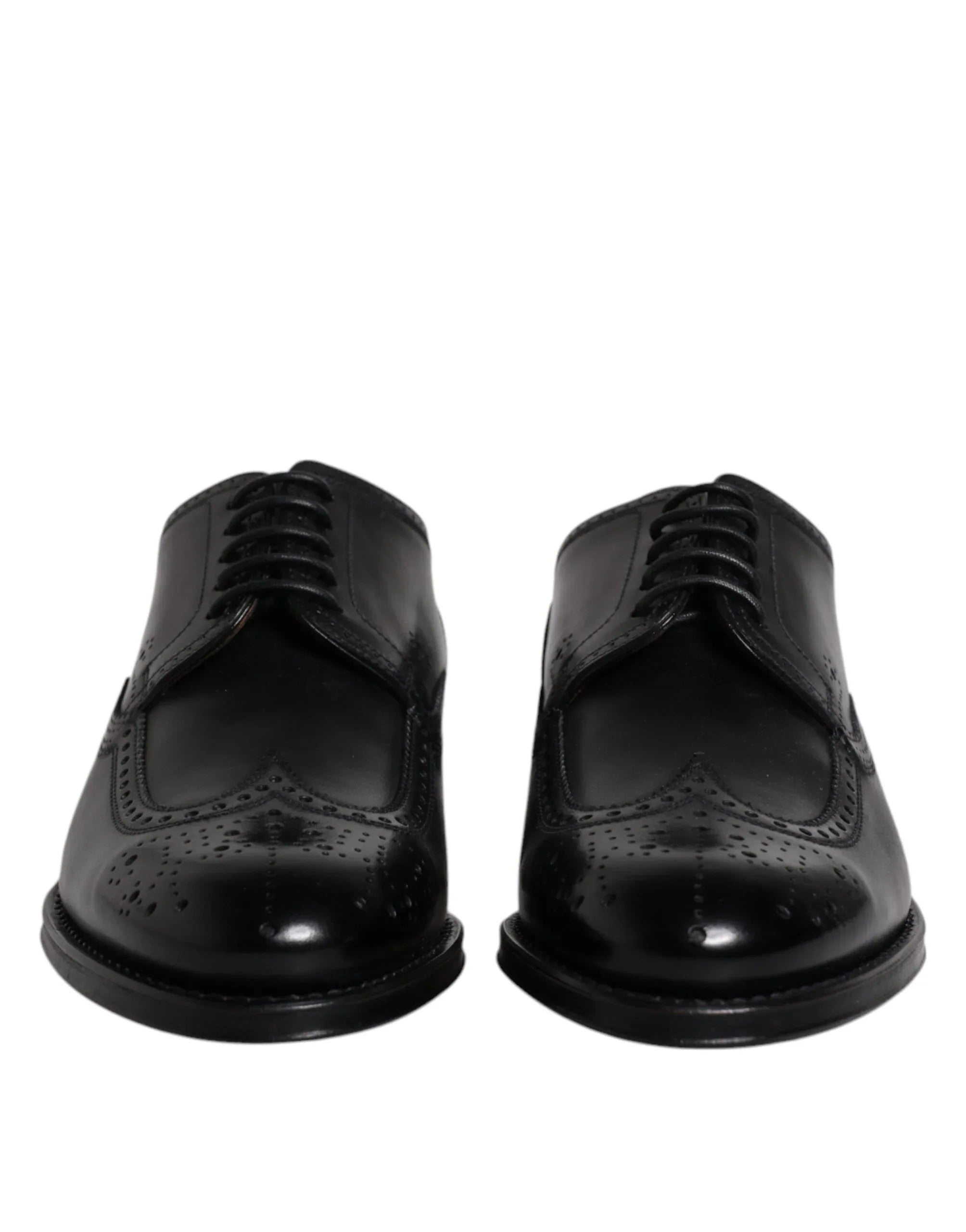 Dolce & Gabbana Black Leather Derby Wingtip Formal Shoes - Zeiniez