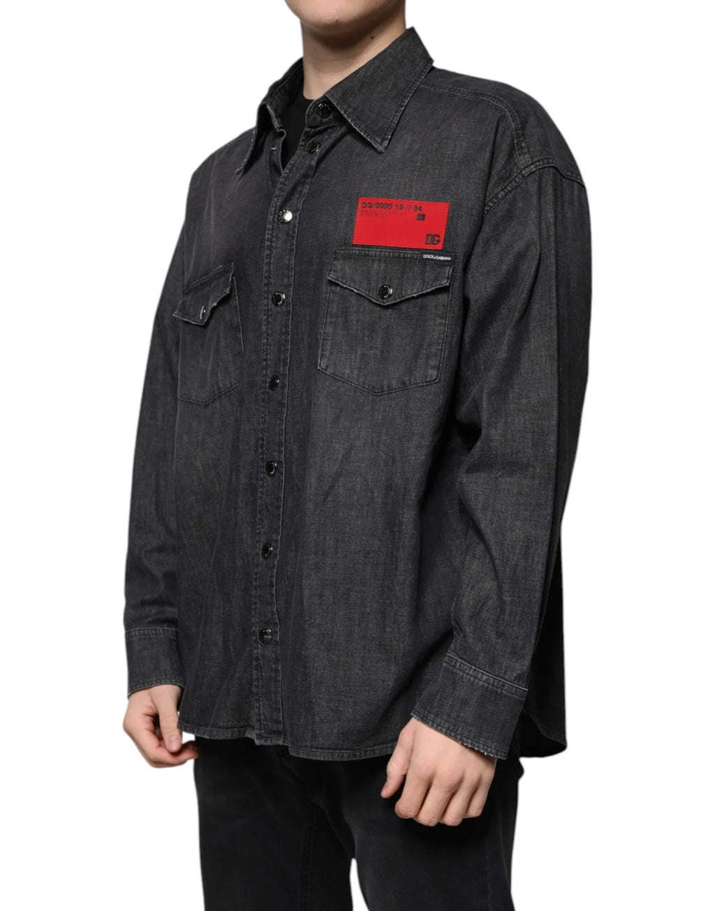 Dolce & Gabbana Black Logo Cotton Button Down Denim Shirt - Zeiniez
