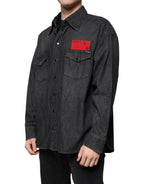 Dolce & Gabbana Black Logo Cotton Button Down Denim Shirt - Zeiniez