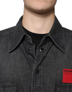 Dolce & Gabbana Black Logo Cotton Button Down Denim Shirt - Zeiniez
