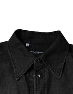 Dolce & Gabbana Black Logo Cotton Button Down Denim Shirt - Zeiniez