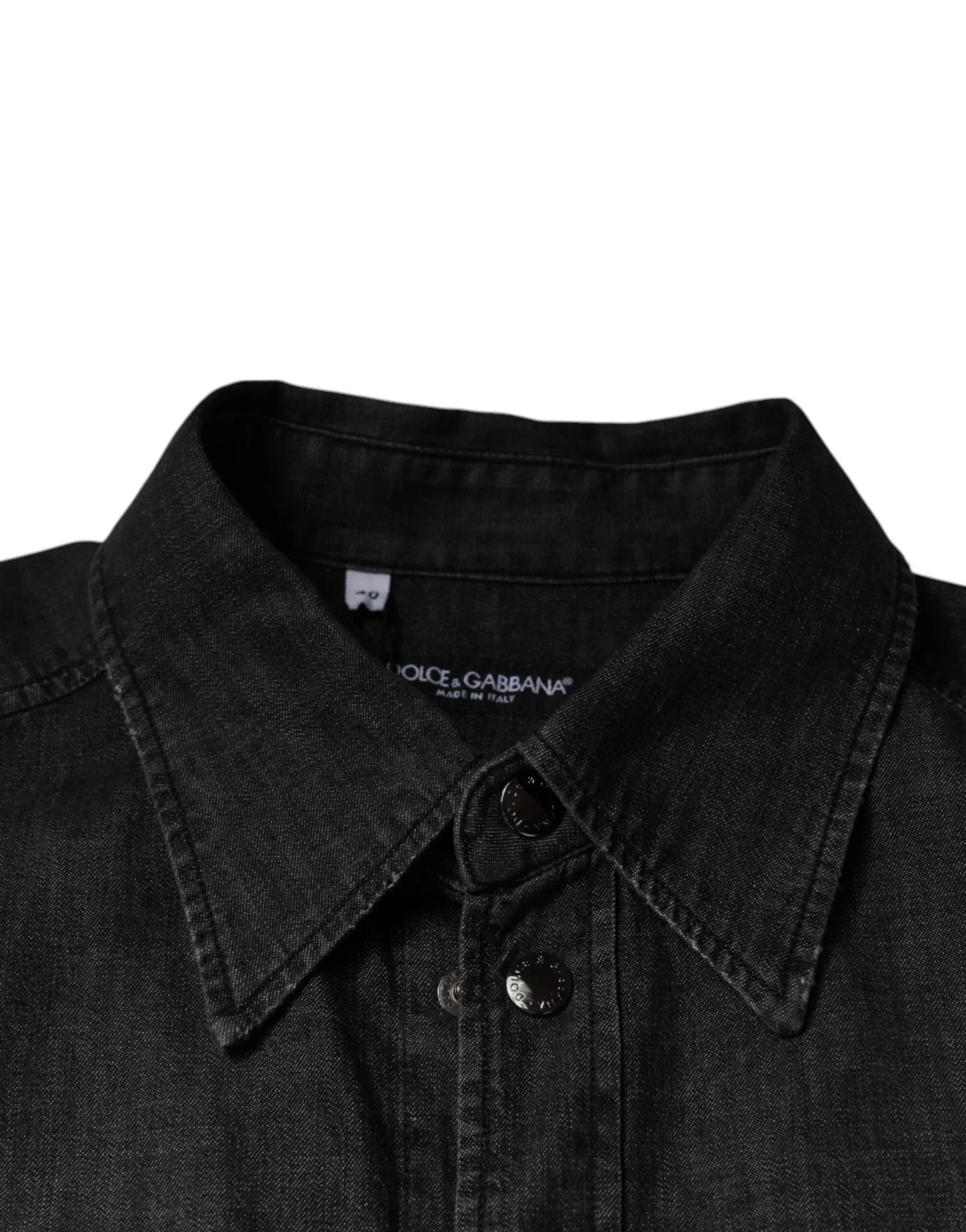 Dolce & Gabbana Black Logo Cotton Button Down Denim Shirt - Zeiniez