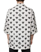 Dolce & Gabbana White Heart Print Short Sleeve Casual Shirt - Zeiniez