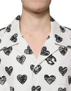 Dolce & Gabbana White Heart Print Short Sleeve Casual Shirt - Zeiniez