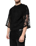 Dolce & Gabbana Black Nylon Floral Lace Crew Neck T-shirt - Zeiniez