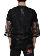 Dolce & Gabbana Black Nylon Floral Lace Crew Neck T-shirt - Zeiniez