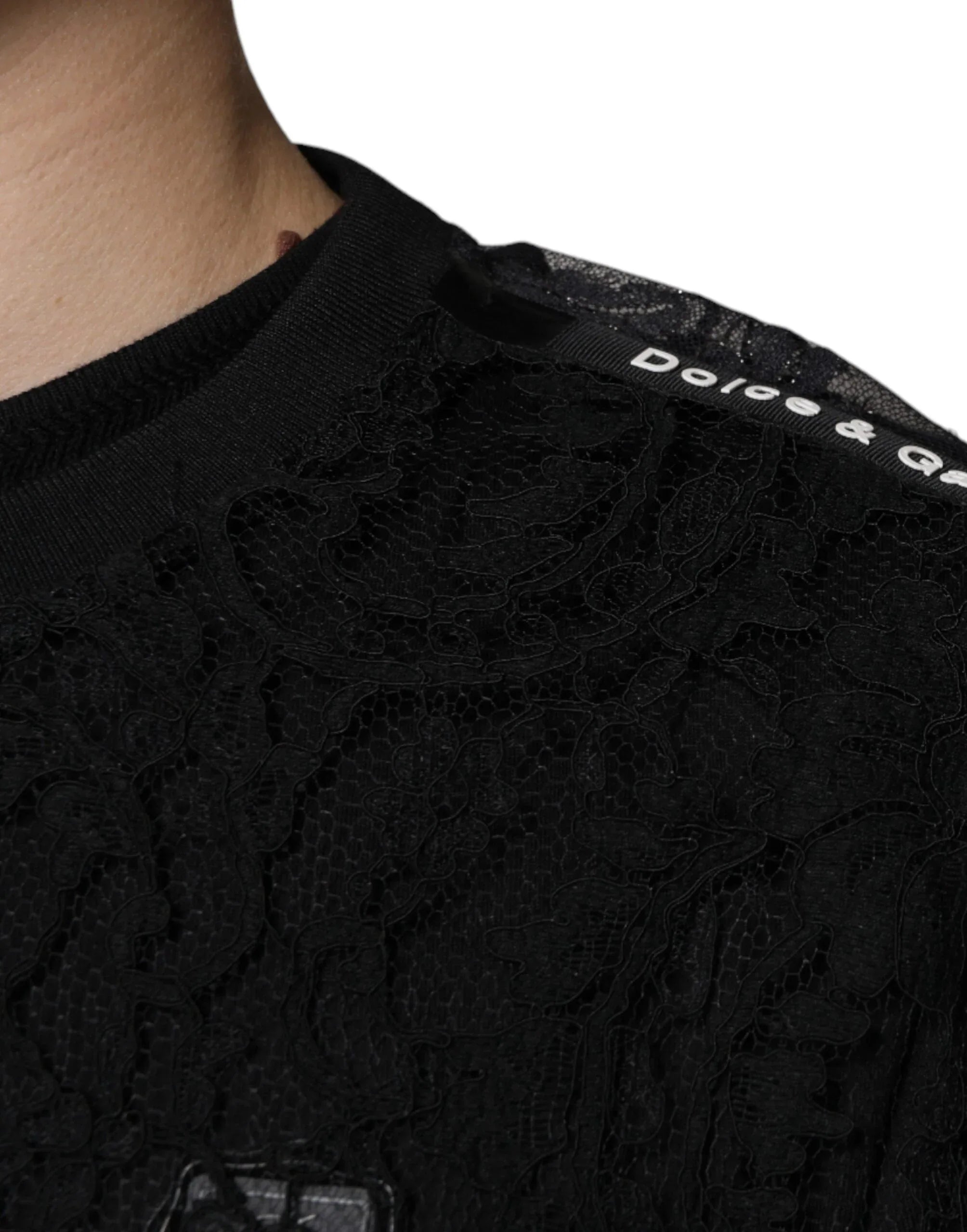 Dolce & Gabbana Black Nylon Floral Lace Crew Neck T-shirt - Zeiniez