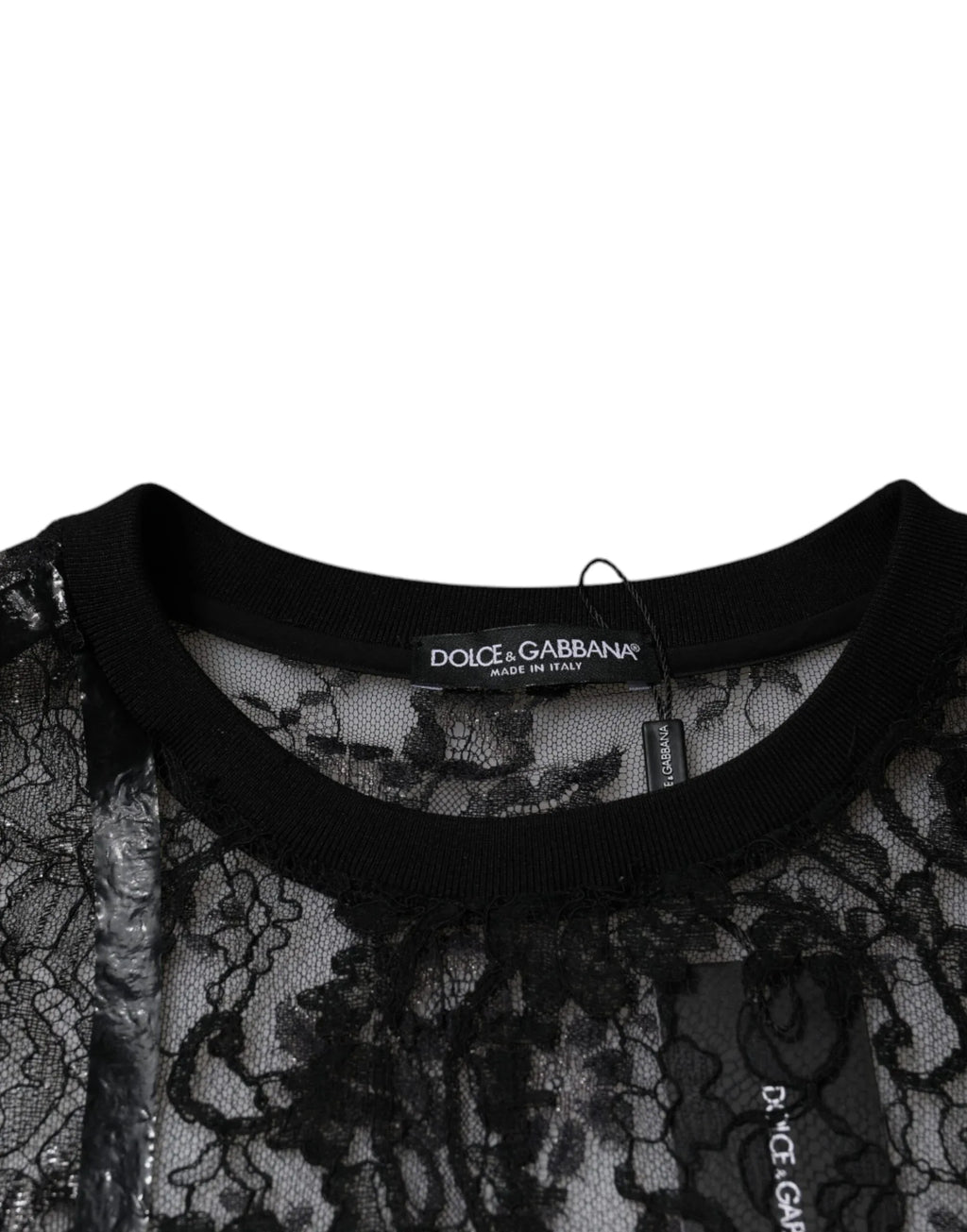 Dolce & Gabbana Black Nylon Floral Lace Crew Neck T-shirt - Zeiniez