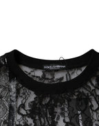 Dolce & Gabbana Black Nylon Floral Lace Crew Neck T-shirt - Zeiniez