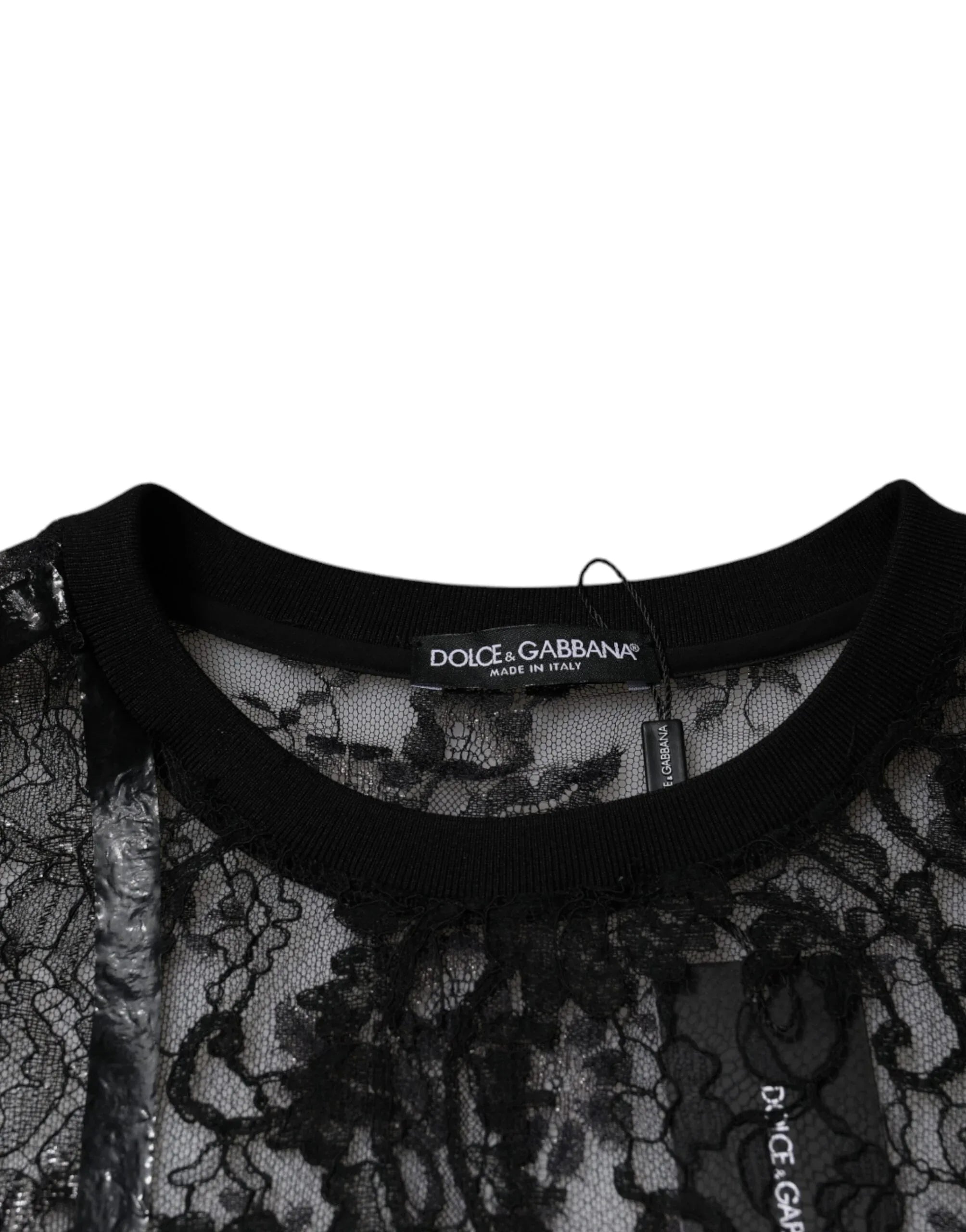 Dolce & Gabbana Black Nylon Floral Lace Crew Neck T-shirt - Zeiniez