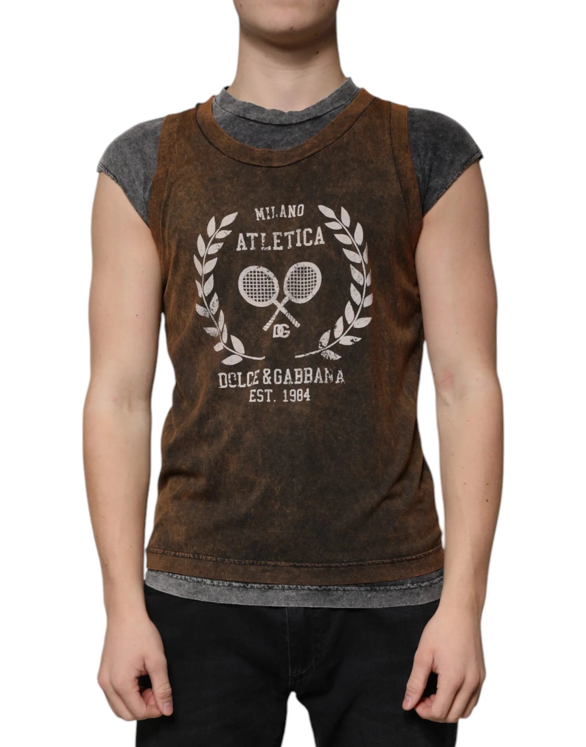 Dolce & Gabbana Brown Cotton Crew Neck Sleeveless T-shirt - Zeiniez