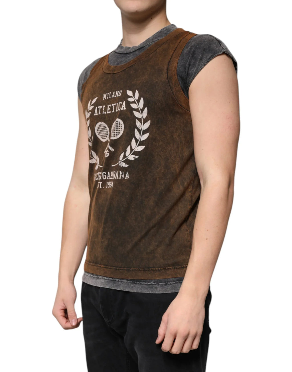 Dolce & Gabbana Brown Cotton Crew Neck Sleeveless T-shirt - Zeiniez