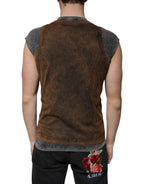 Dolce & Gabbana Brown Cotton Crew Neck Sleeveless T-shirt - Zeiniez
