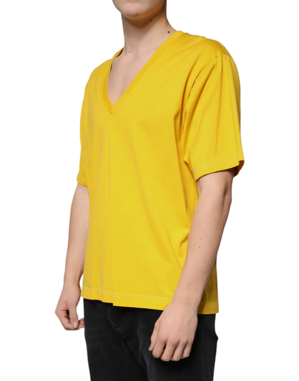 Dolce & Gabbana Yellow Cotton V-neck Short Sleeves T-shirt - Zeiniez