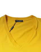 Dolce & Gabbana Yellow Cotton V-neck Short Sleeves T-shirt - Zeiniez