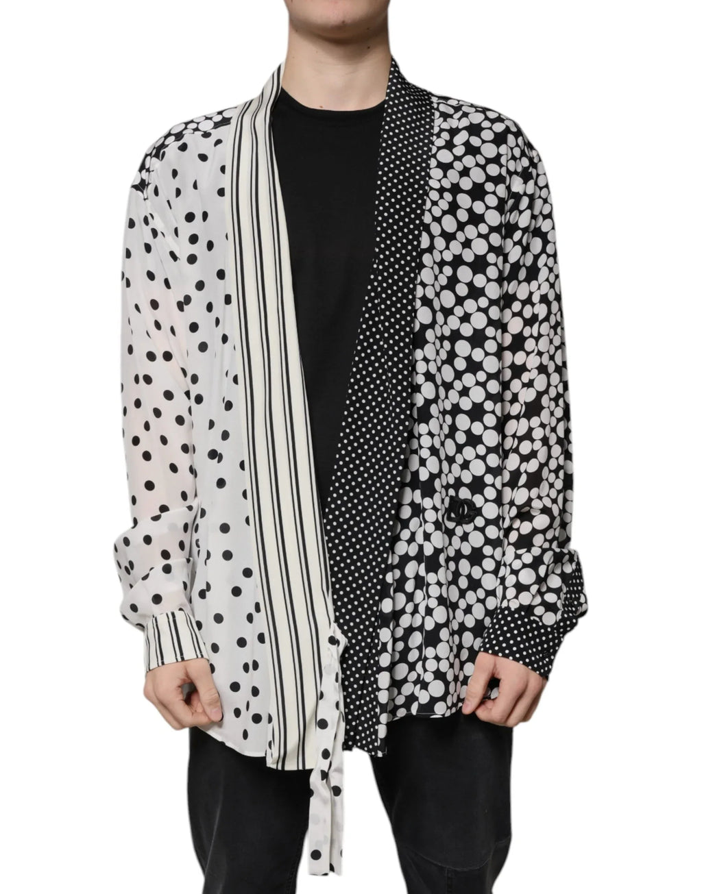 Dolce & Gabbana Black White Polka Dots Silk Men Casual Shirt - Zeiniez