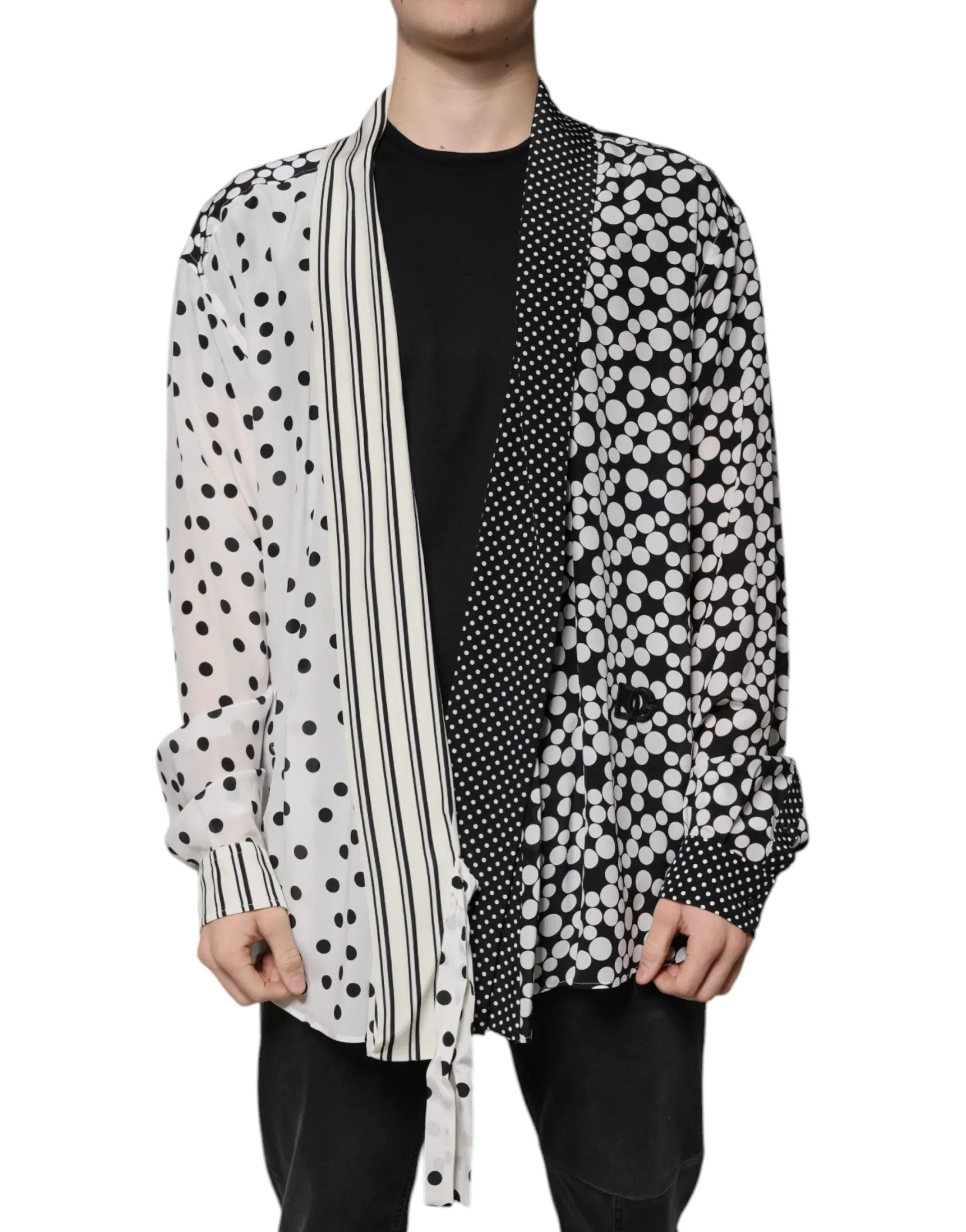 Dolce & Gabbana Black White Polka Dots Silk Men Casual Shirt - Zeiniez