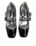 Dolce & Gabbana Black Patent Leather Crystal Mary Jane Pumps Shoes - Zeiniez
