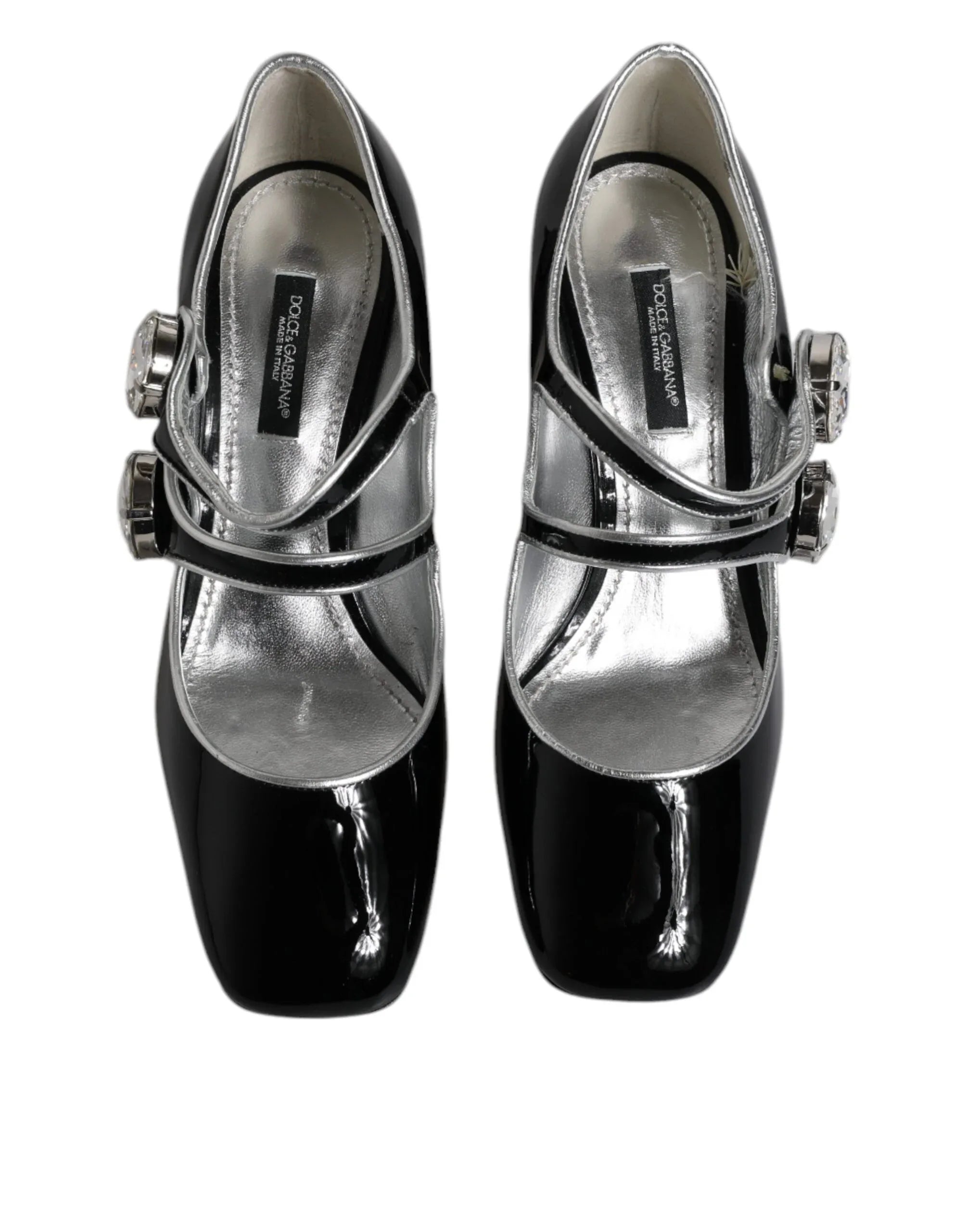 Dolce & Gabbana Black Patent Leather Crystal Mary Jane Pumps Shoes - Zeiniez