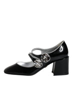 Dolce & Gabbana Black Patent Leather Crystal Mary Jane Pumps Shoes - Zeiniez