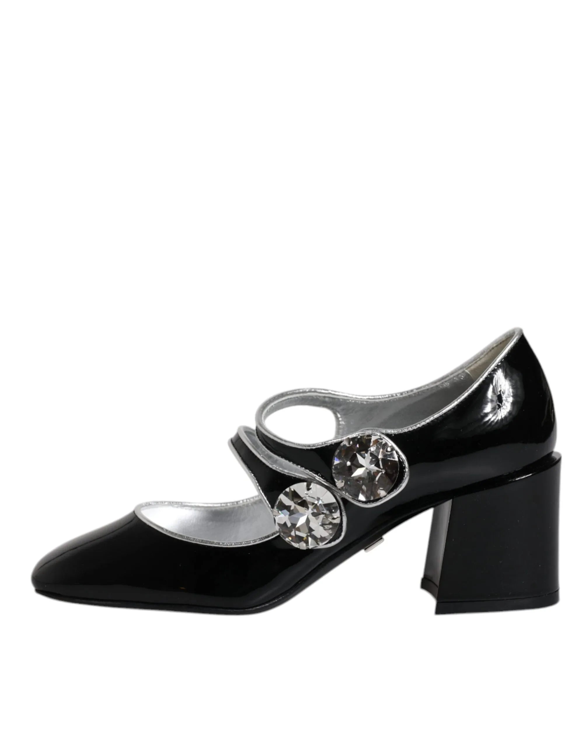 Dolce & Gabbana Black Patent Leather Crystal Mary Jane Pumps Shoes - Zeiniez