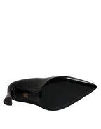 Versace Black Leather Logo Plaque High Heels Pumps Shoes - Zeiniez